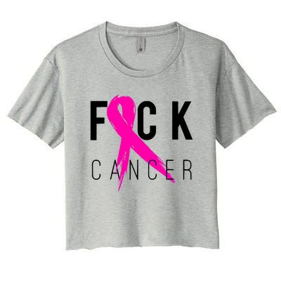 Fuck Cancer Breast Cancer Awareness Retro Distressed Women's Crop Top Tee