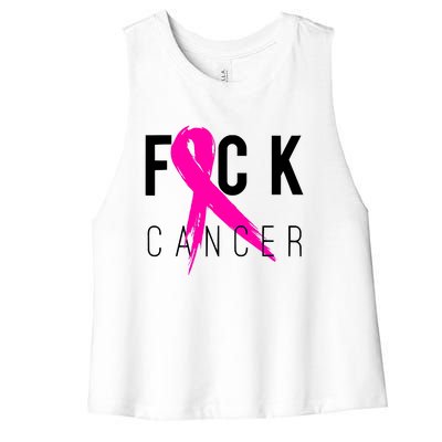 Fuck Cancer Breast Cancer Awareness Retro Distressed Women's Racerback Cropped Tank