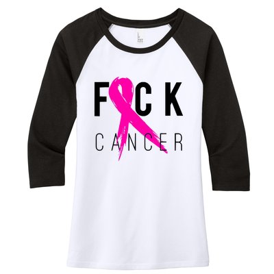 Fuck Cancer Breast Cancer Awareness Retro Distressed Women's Tri-Blend 3/4-Sleeve Raglan Shirt