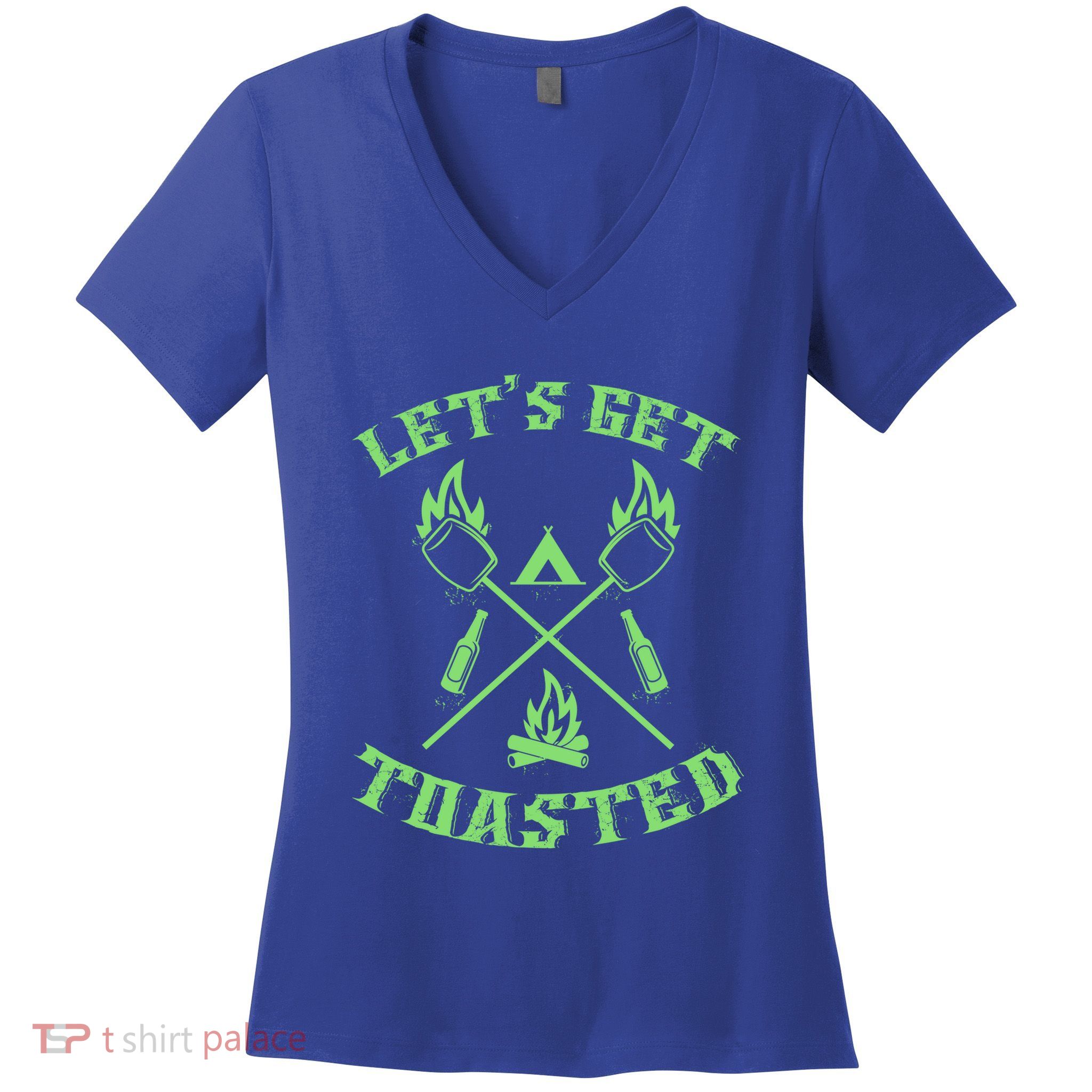 Funny Camping Beer Er Camper Lets Get Toasted Great Gift Women's V-Neck T-Shirt