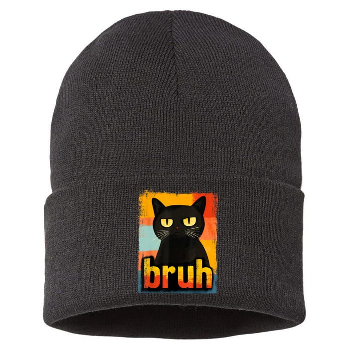 Funny Cat Bruh For Teens Meme Graphic Sustainable Knit Beanie