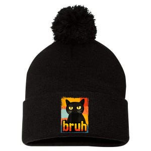 Funny Cat Bruh For Teens Meme Graphic Pom Pom 12in Knit Beanie