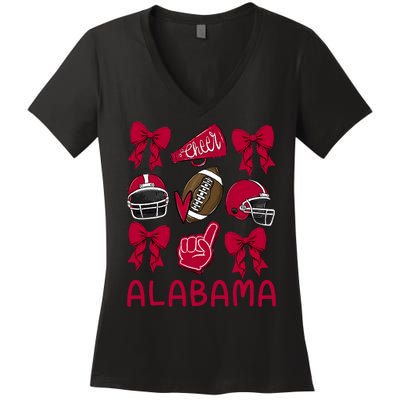 Football Coquette Bow Alabama Women's V-Neck T-Shirt