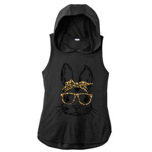 Funny Cute Bunny Wearing Glasses Leopard Easter Day Ladies PosiCharge Tri-Blend Wicking Draft Hoodie Tank