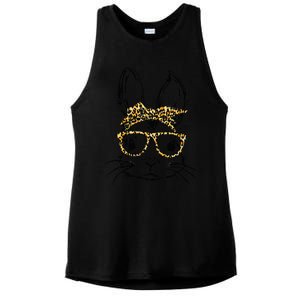 Funny Cute Bunny Wearing Glasses Leopard Easter Day Ladies PosiCharge Tri-Blend Wicking Tank