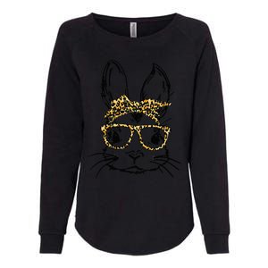 Funny Cute Bunny Wearing Glasses Leopard Easter Day Womens California Wash Sweatshirt