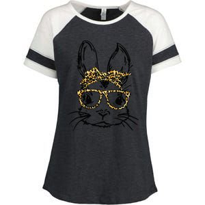 Funny Cute Bunny Wearing Glasses Leopard Easter Day Enza Ladies Jersey Colorblock Tee