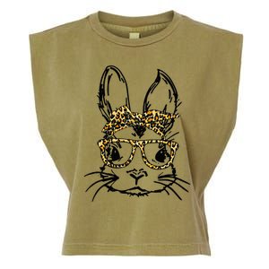 Funny Cute Bunny Wearing Glasses Leopard Easter Day Garment-Dyed Women's Muscle Tee