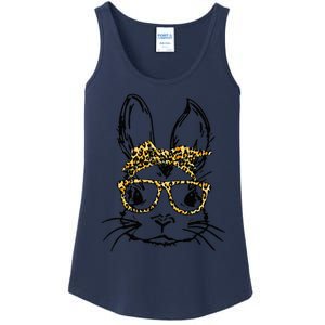 Funny Cute Bunny Wearing Glasses Leopard Easter Day Ladies Essential Tank