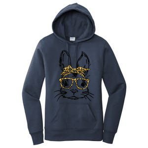 Funny Cute Bunny Wearing Glasses Leopard Easter Day Women's Pullover Hoodie