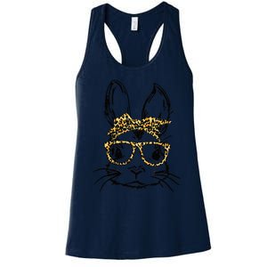 Funny Cute Bunny Wearing Glasses Leopard Easter Day Women's Racerback Tank