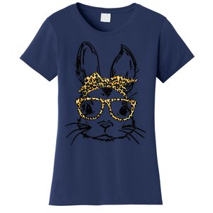 Funny Cute Bunny Wearing Glasses Leopard Easter Day Women's T-Shirt