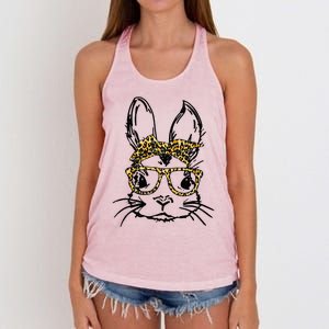 Funny Cute Bunny Wearing Glasses Leopard Easter Day Women's Knotted Racerback Tank