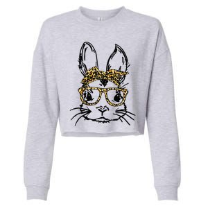 Funny Cute Bunny Wearing Glasses Leopard Easter Day Cropped Pullover Crew