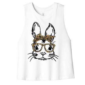 Funny Cute Bunny Wearing Glasses Leopard Easter Day Women's Racerback Cropped Tank