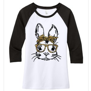 Funny Cute Bunny Wearing Glasses Leopard Easter Day Women's Tri-Blend 3/4-Sleeve Raglan Shirt