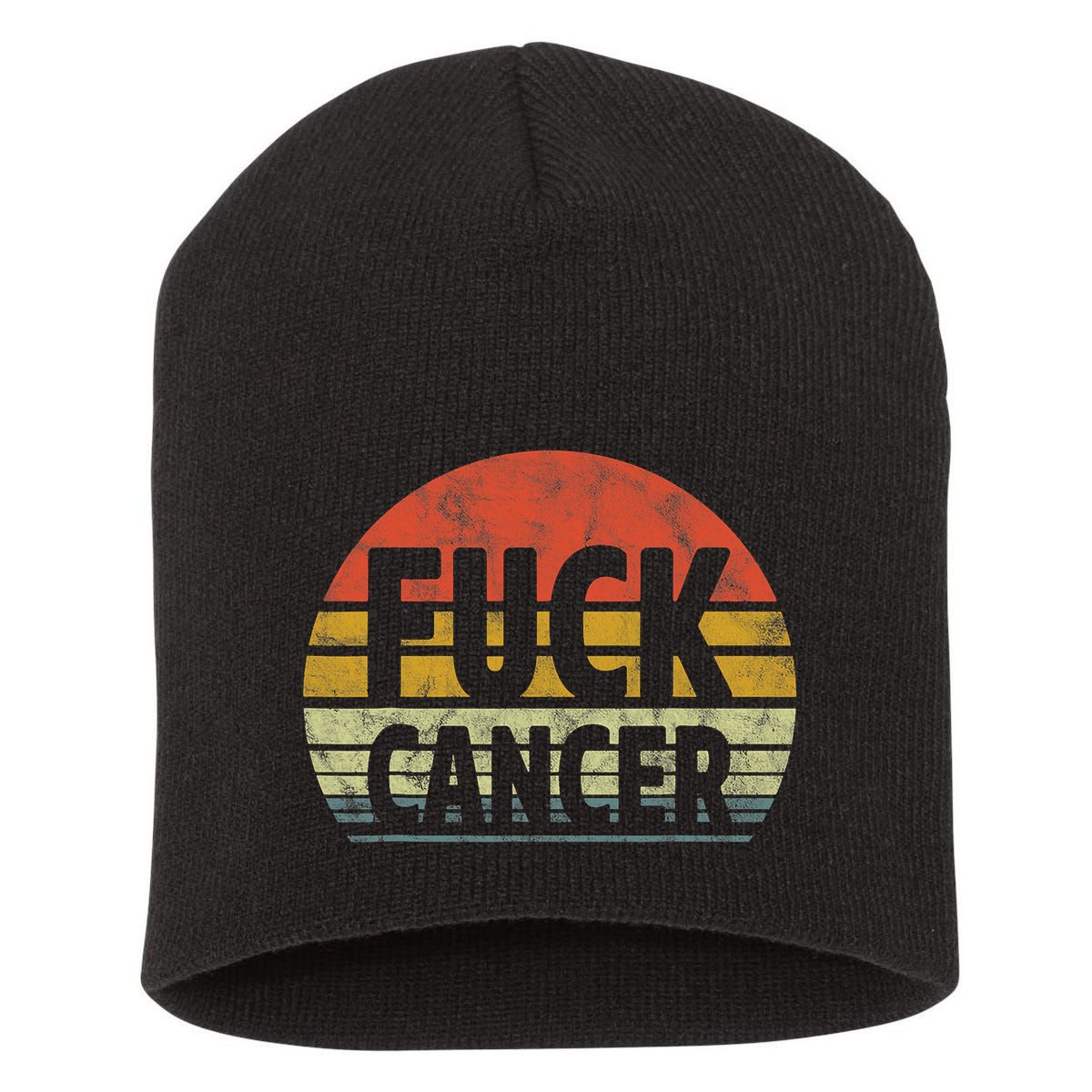 Fuck Cancer Breast Cancer Awareness Gift Retro Distressed Short Acrylic Beanie