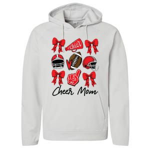 Football Coquette Bow Cheer Mom Red Performance Fleece Hoodie