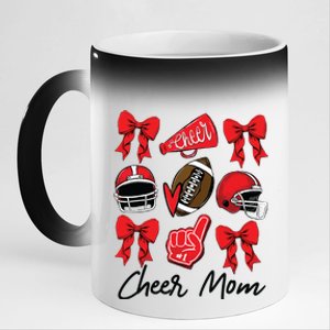 Football Coquette Bow Cheer Mom Red 11oz Black Color Changing Mug