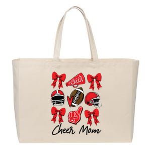 Football Coquette Bow Cheer Mom Red Cotton Canvas Jumbo Tote