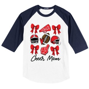 Football Coquette Bow Cheer Mom Red Baseball Sleeve Shirt