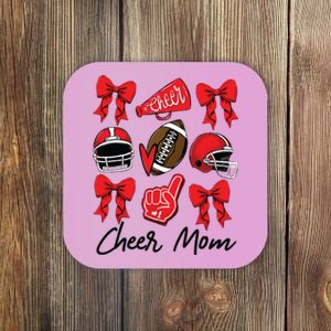 Football Coquette Bow Cheer Mom Red Coaster