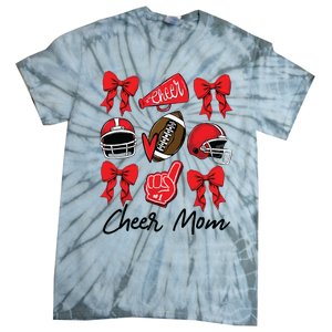 Football Coquette Bow Cheer Mom Red Tie-Dye T-Shirt