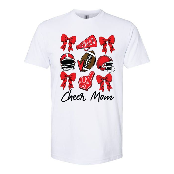 Football Coquette Bow Cheer Mom Red Softstyle CVC T-Shirt