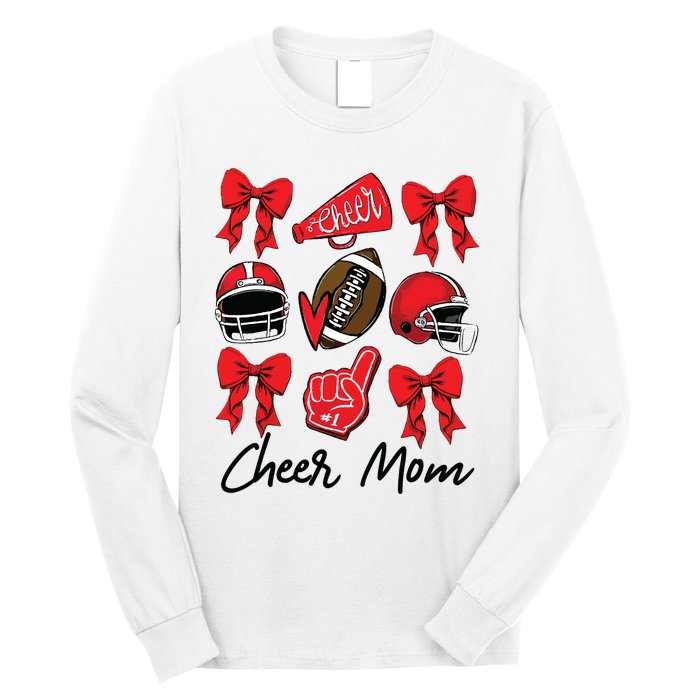 Football Coquette Bow Cheer Mom Red Long Sleeve Shirt