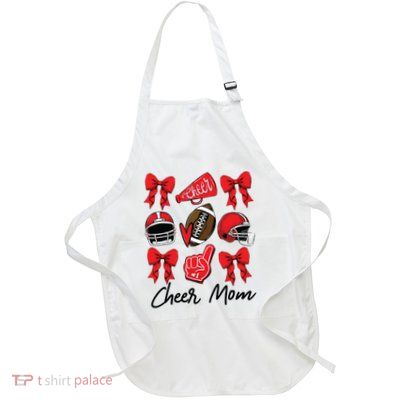 Football Coquette Bow Cheer Mom Red Full-Length Apron With Pockets