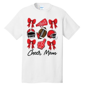 Football Coquette Bow Cheer Mom Red Tall T-Shirt