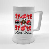 Football Coquette Bow Cheer Mom Red Beer Stein