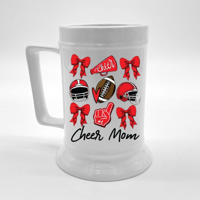 Football Coquette Bow Cheer Mom Red Beer Stein