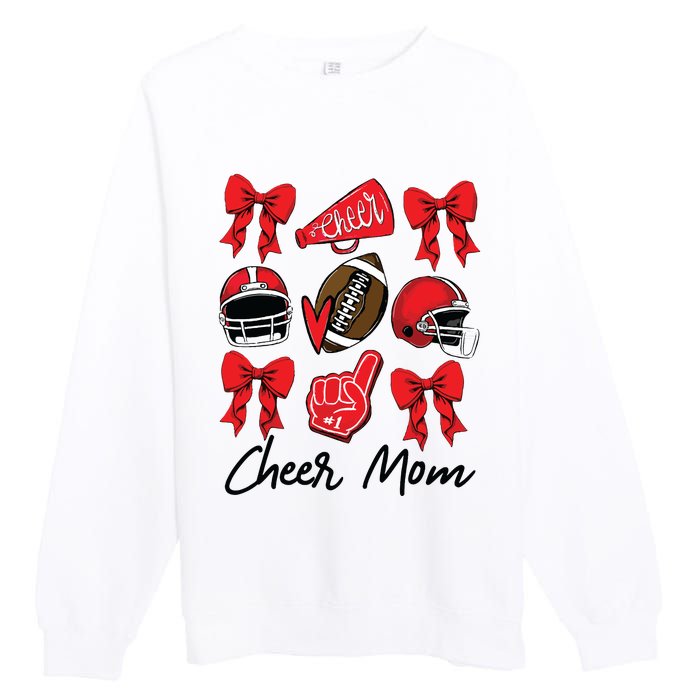 Football Coquette Bow Cheer Mom Red Premium Crewneck Sweatshirt