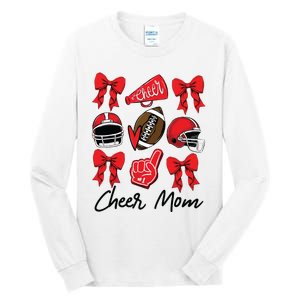 Football Coquette Bow Cheer Mom Red Tall Long Sleeve T-Shirt