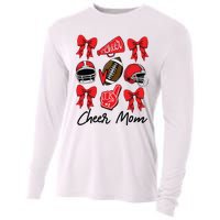 Football Coquette Bow Cheer Mom Red Cooling Performance Long Sleeve Crew