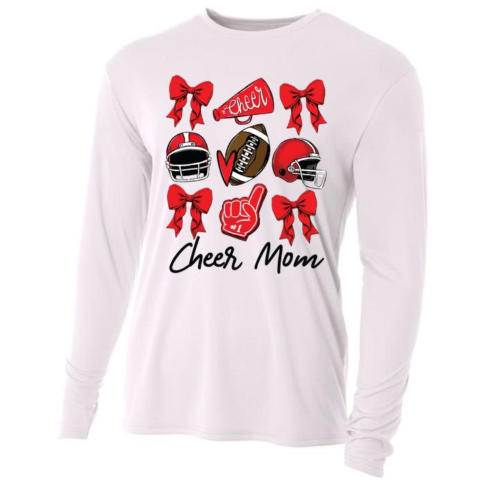 Football Coquette Bow Cheer Mom Red Cooling Performance Long Sleeve Crew