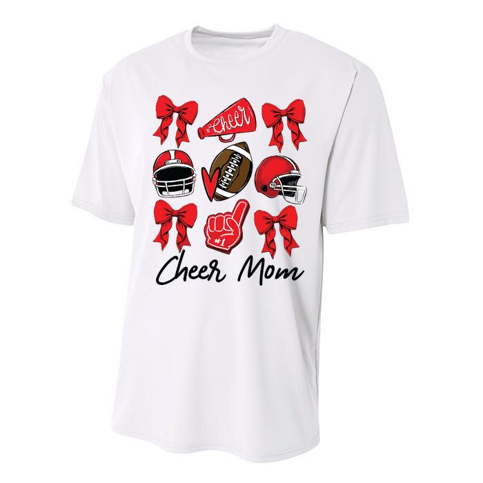 Football Coquette Bow Cheer Mom Red Performance Sprint T-Shirt