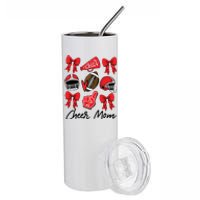 Football Coquette Bow Cheer Mom Red Stainless Steel Tumbler