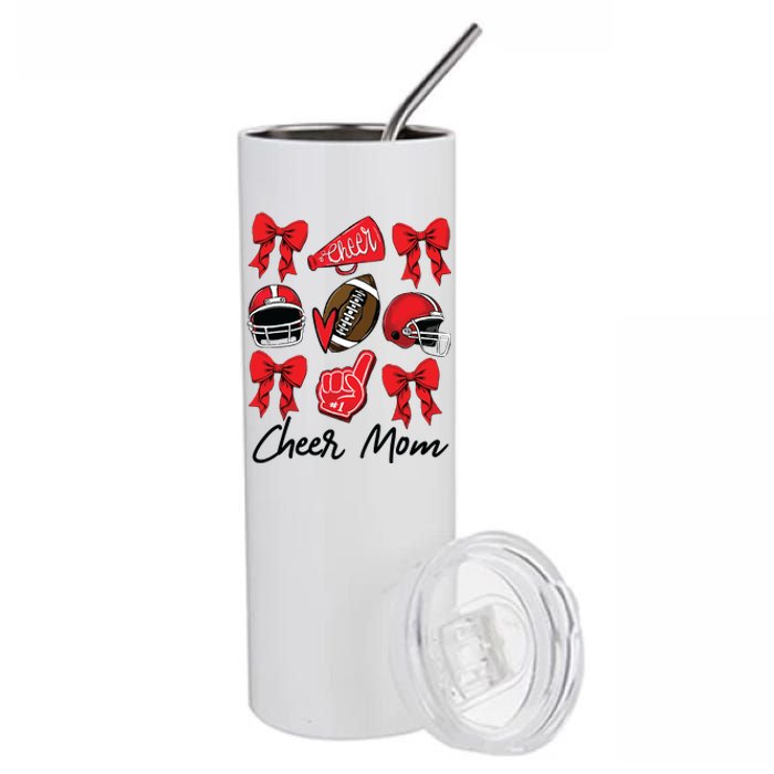 Football Coquette Bow Cheer Mom Red Stainless Steel Tumbler