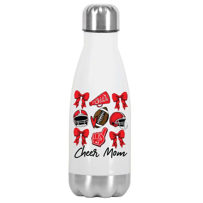 Football Coquette Bow Cheer Mom Red Stainless Steel Insulated Water Bottle