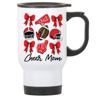 Football Coquette Bow Cheer Mom Red Stainless Steel Travel Mug