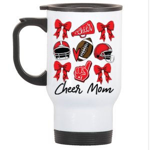 Football Coquette Bow Cheer Mom Red Stainless Steel Travel Mug