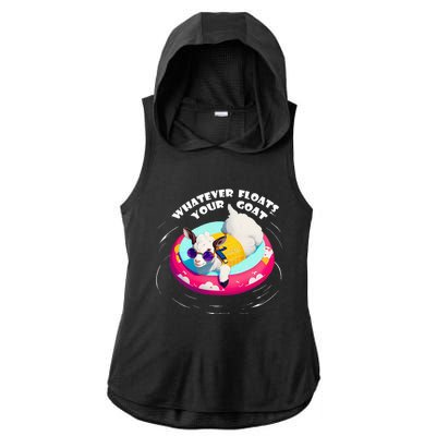 Funny Cute Baby Goat Whatever Floats Your Goat Ladies PosiCharge Tri-Blend Wicking Draft Hoodie Tank