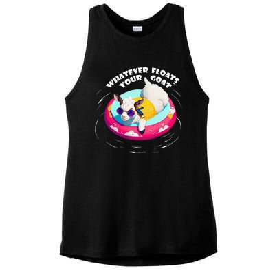 Funny Cute Baby Goat Whatever Floats Your Goat Ladies PosiCharge Tri-Blend Wicking Tank