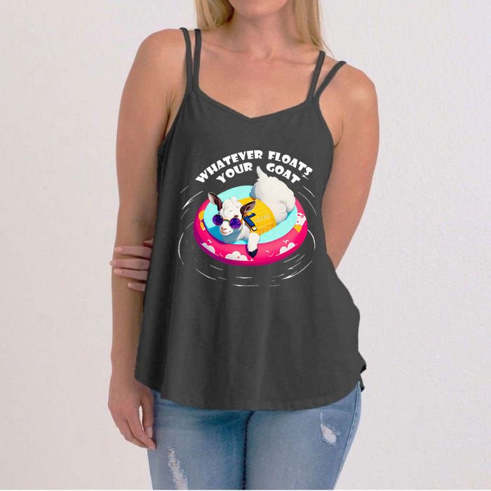 Funny Cute Baby Goat Whatever Floats Your Goat Women's Strappy Tank