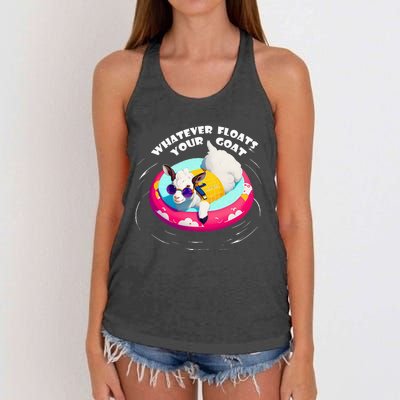 Funny Cute Baby Goat Whatever Floats Your Goat Women's Knotted Racerback Tank