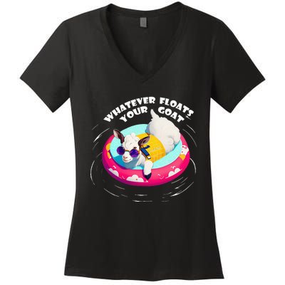 Funny Cute Baby Goat Whatever Floats Your Goat Women's V-Neck T-Shirt