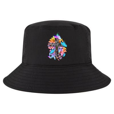 Faith Cross Butterfly With Flowers Cool Comfort Performance Bucket Hat