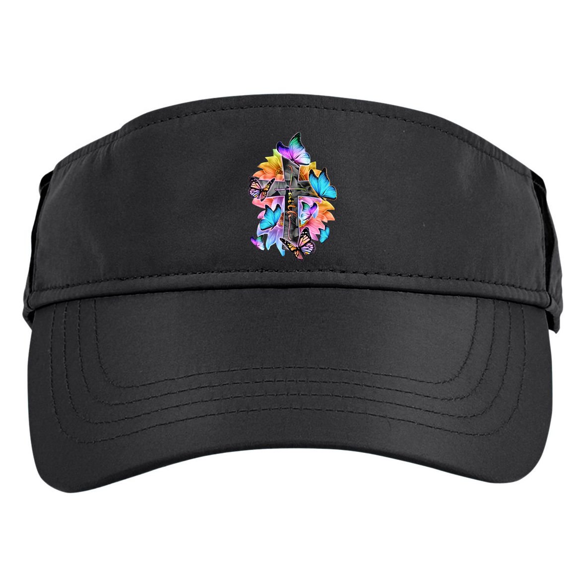 Faith Cross Butterfly With Flowers Adult Drive Performance Visor